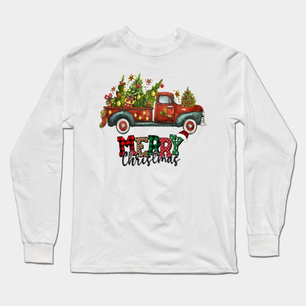 Vintage Wagon Christmas T-Shirt - Tree on Car Xmas Merry Christmas Gift Long Sleeve T-Shirt by peskybeater